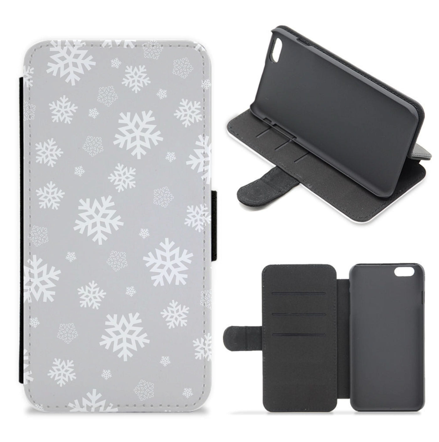 Grey Snowflake Pattern Flip / Wallet Phone Case