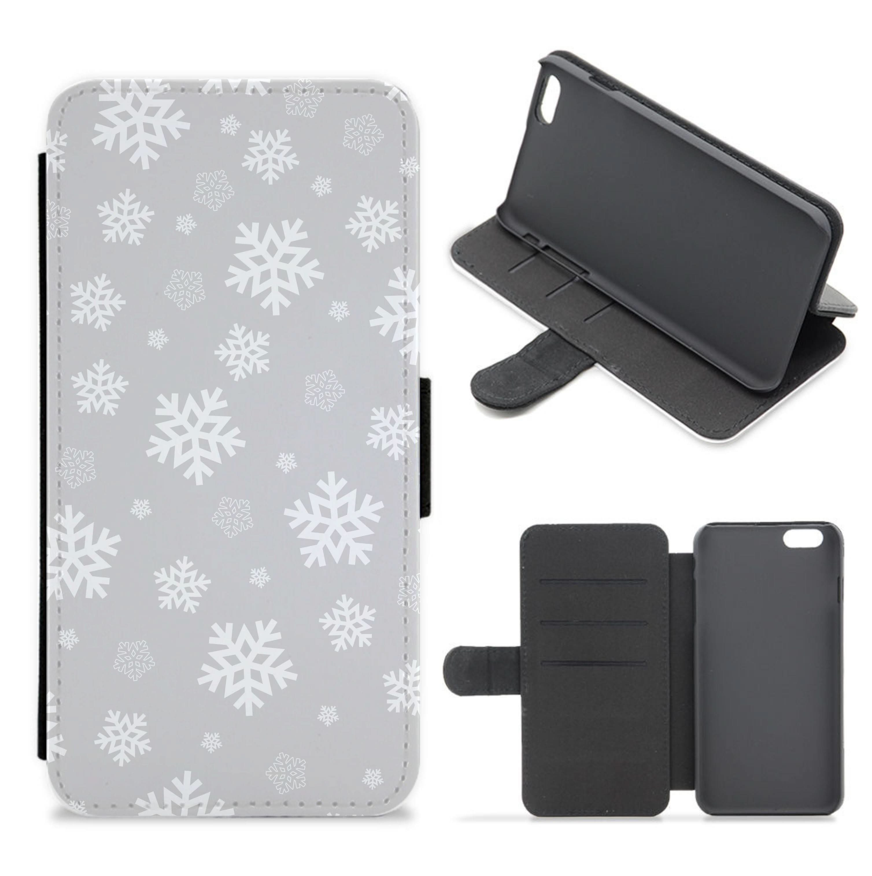 Grey Snowflake Pattern Flip / Wallet Phone Case