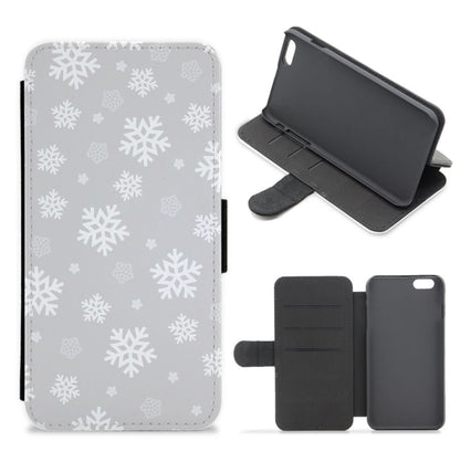 Grey Snowflake Pattern Flip / Wallet Phone Case