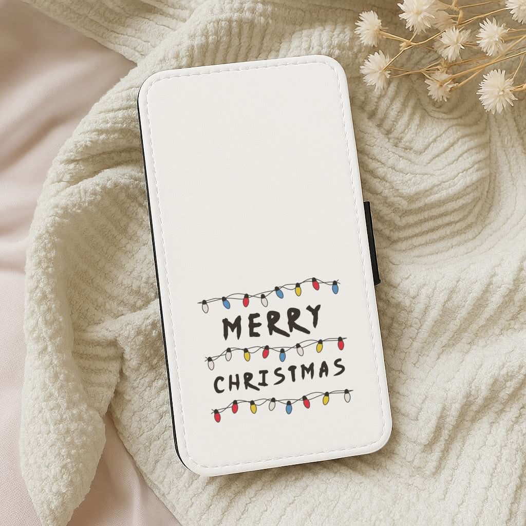 Merry Christmas String Lights Leather Phone Case