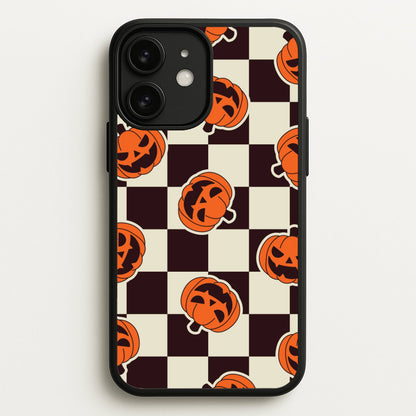 Pumpkin Stickers Checkered Pattern iPhone 11 Case