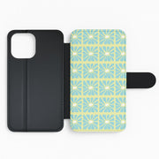 Square Abstract Flowers Blue Flip / Wallet Phone Case 2