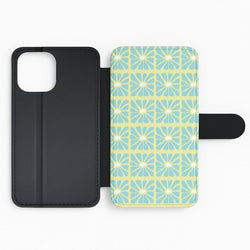 Square Abstract Flowers Blue Flip Phone Case
