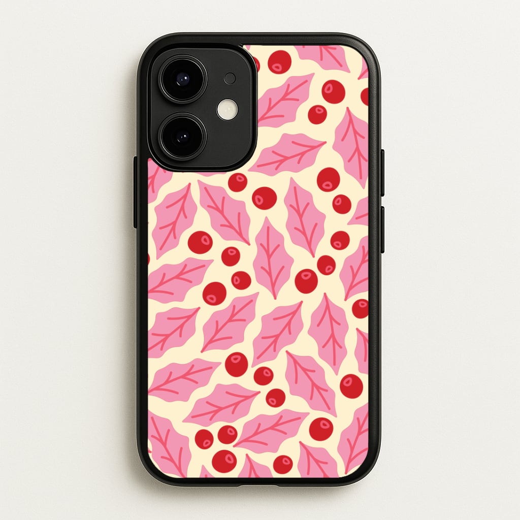 Pink Holly And Berries Pattern iPhone 12 Mini Case