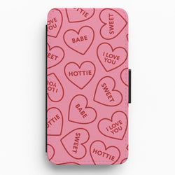 Quote Love Hearts Pattern Flip / Wallet Phone Case