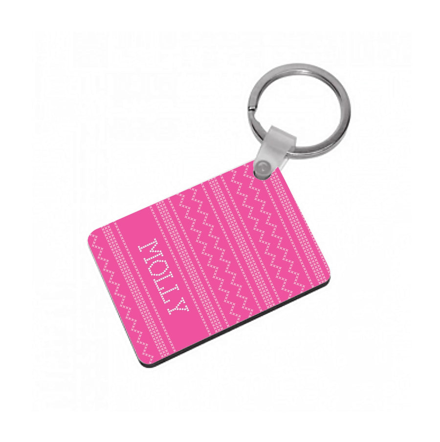 Personalised Christmas Jumper Pink Keyring