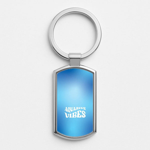 Aquarius Vibes Gradient Zodiac Silver Metal Keyring