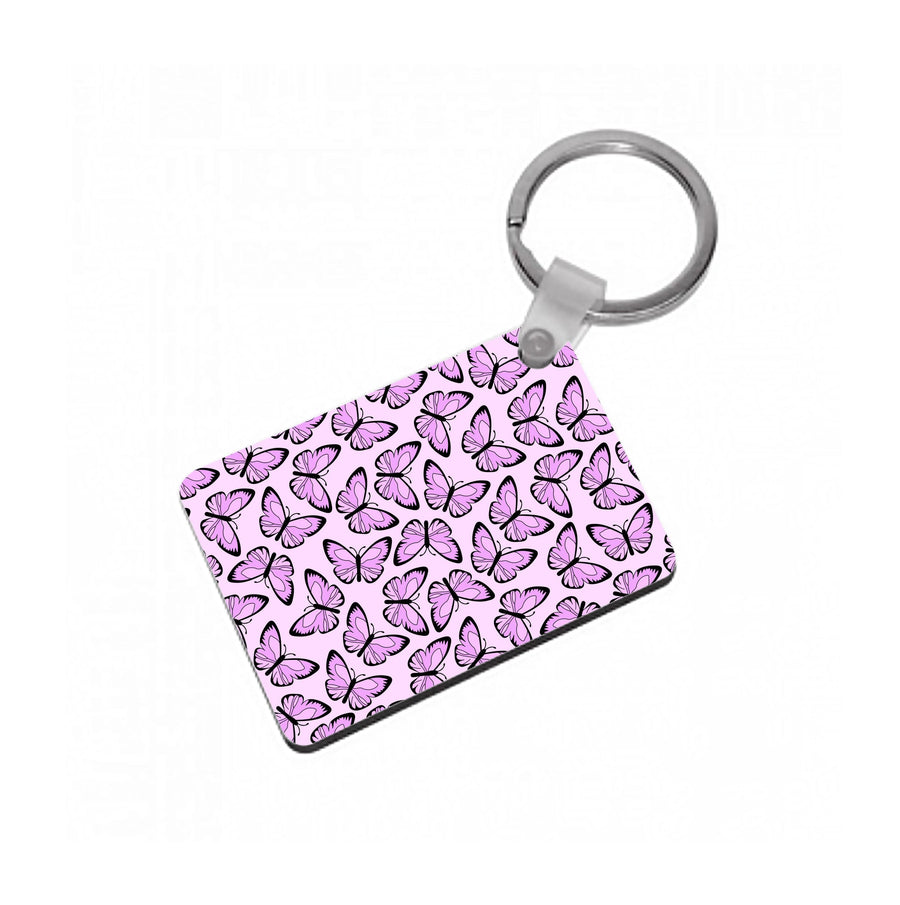 Pink And Black Butterfly - Butterfly Patterns Keyring