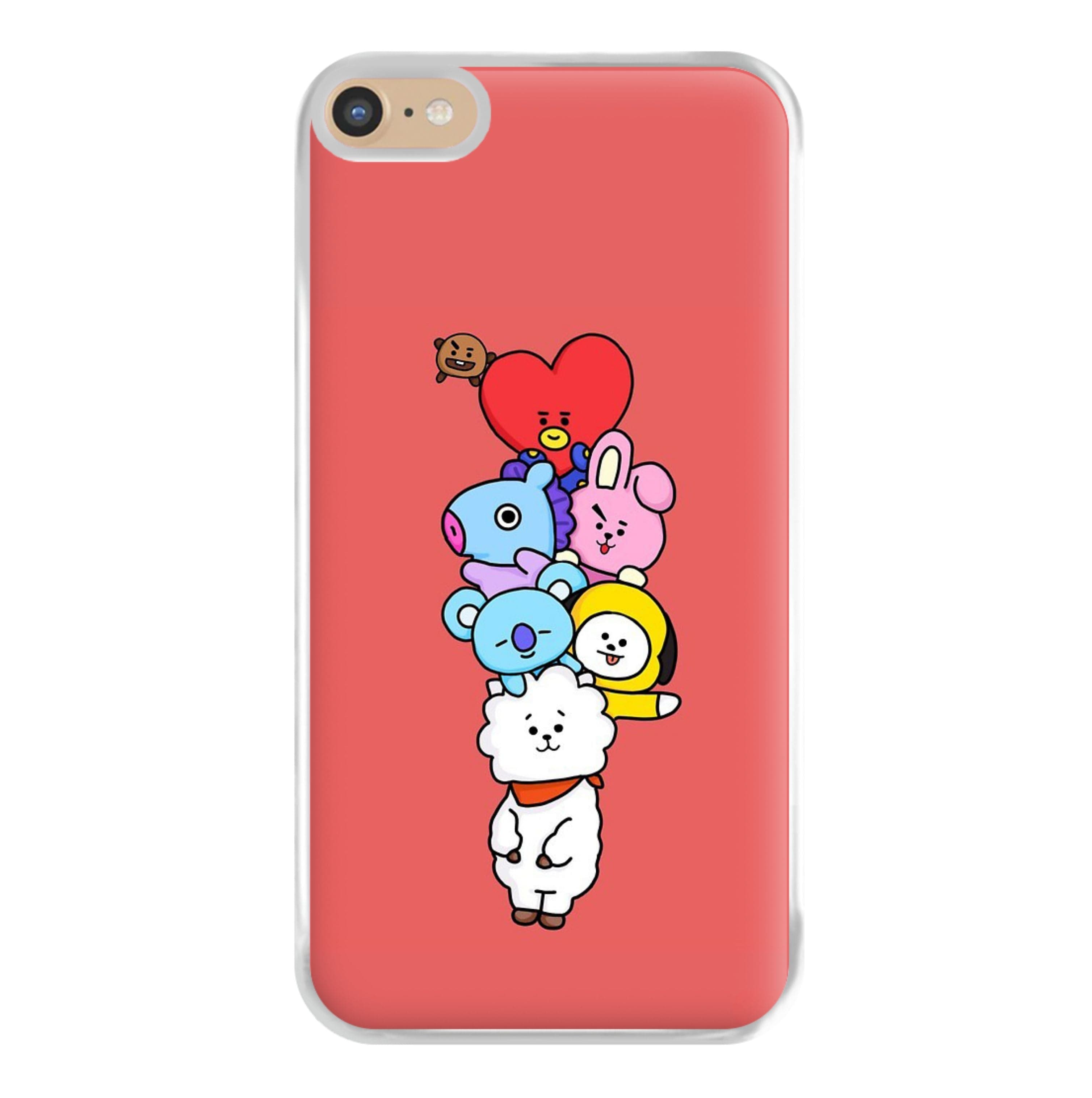 Red BT21 - RJ, Mang, Koya, Chimmy, Cooky, Shooky, Tata - K Pop Phone Case