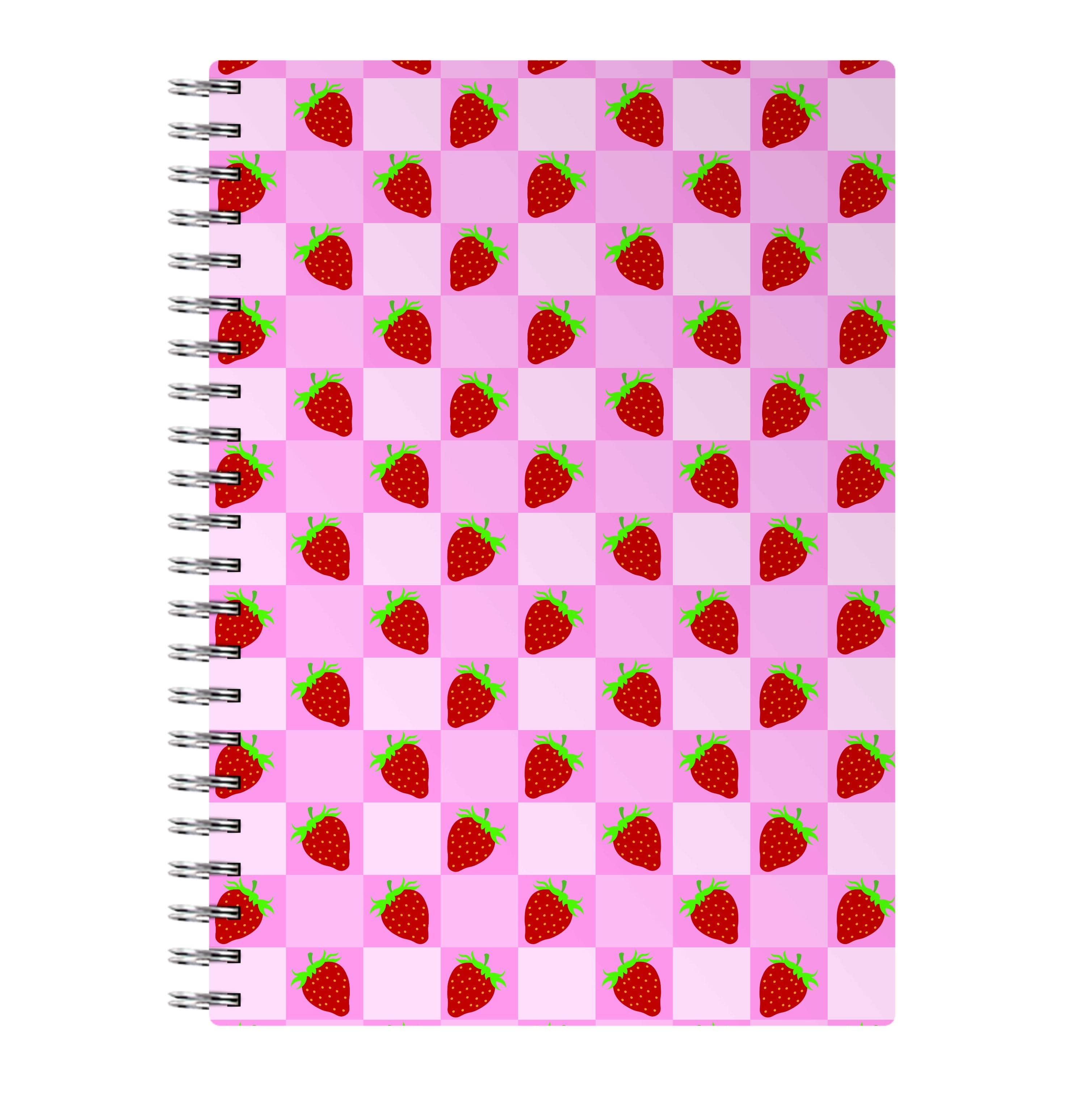 Checkered Strawberries Pattern Notebook