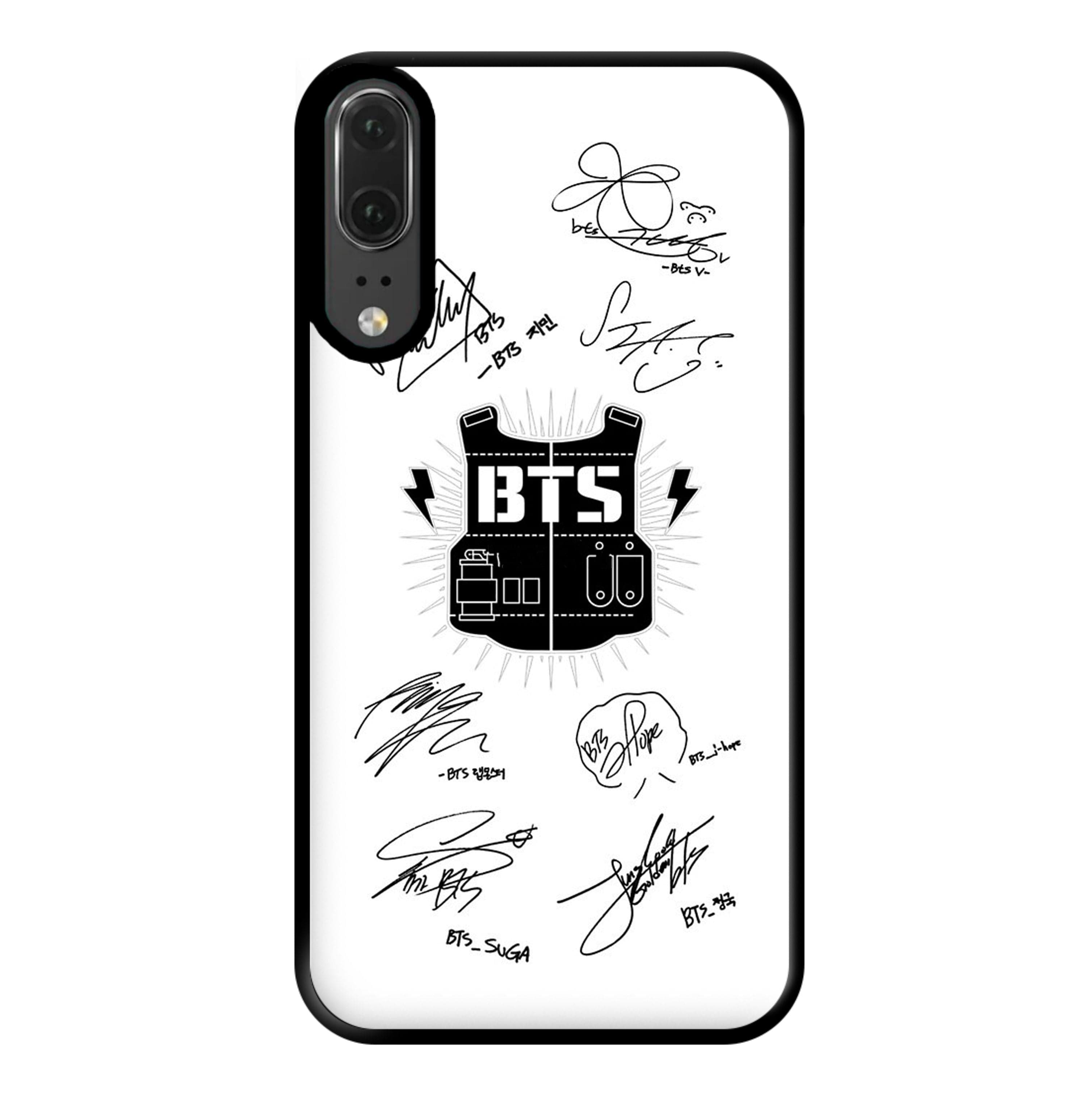 White K-Pop Band Army Logo and Signatures Phone Case