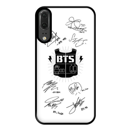 White K-Pop Band Army Logo and Signatures Phone Case