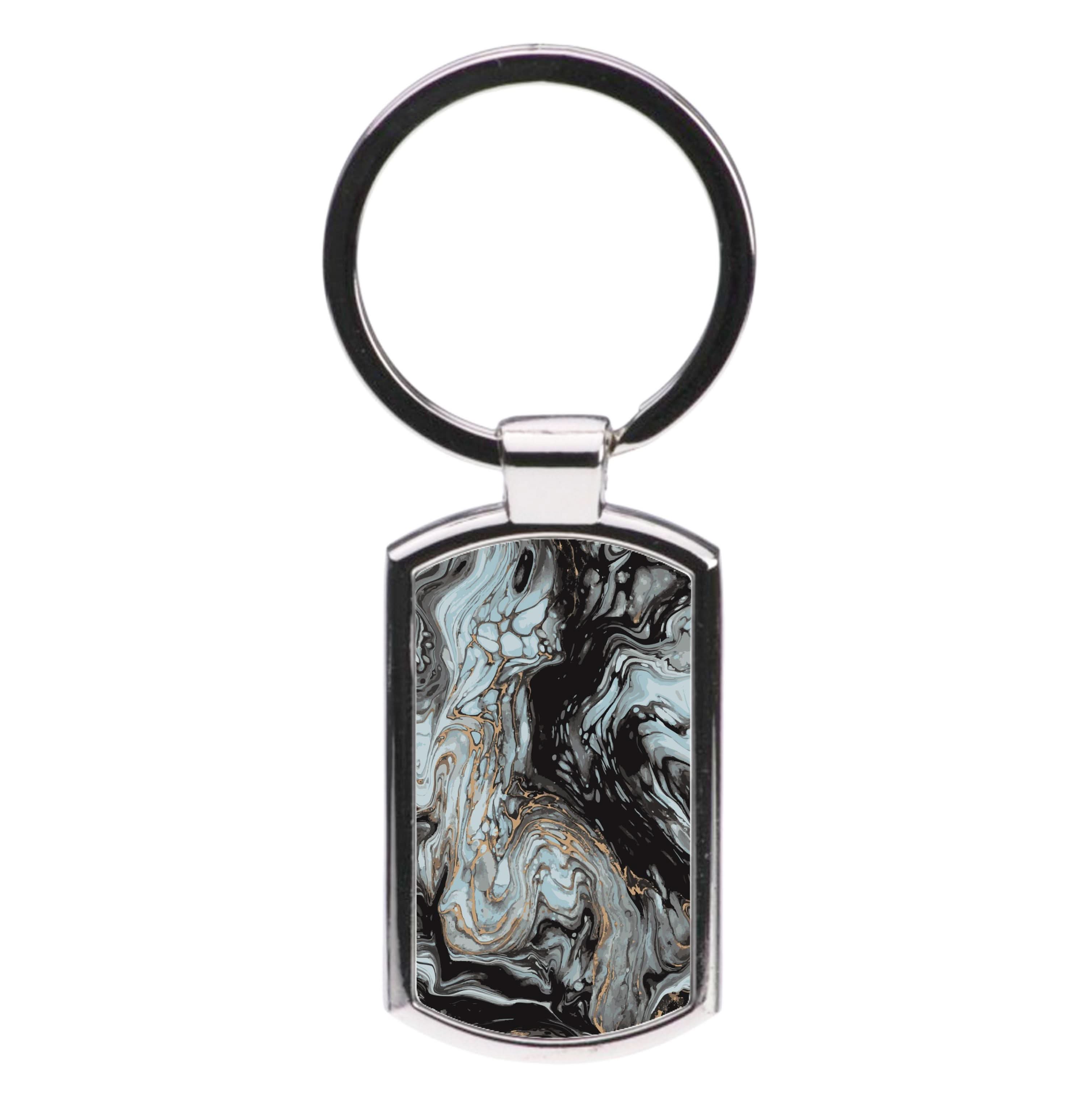 Black And Gold Cloudy Marble Luxury Keyring