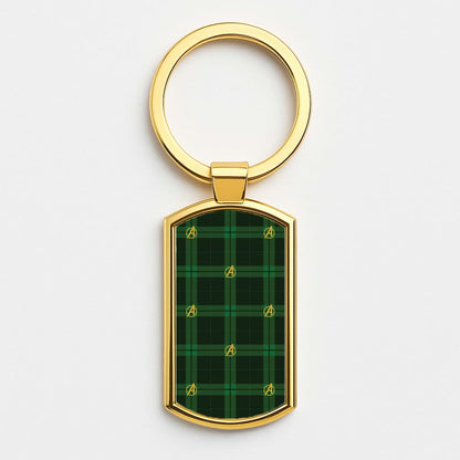 Superhero Team Green Tartan Pattern Gold Keyring