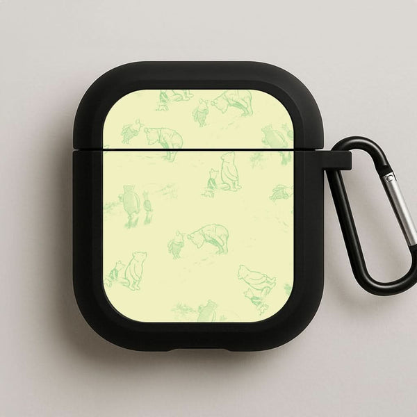 Sketched Winnie Pattern Black AirPods Case