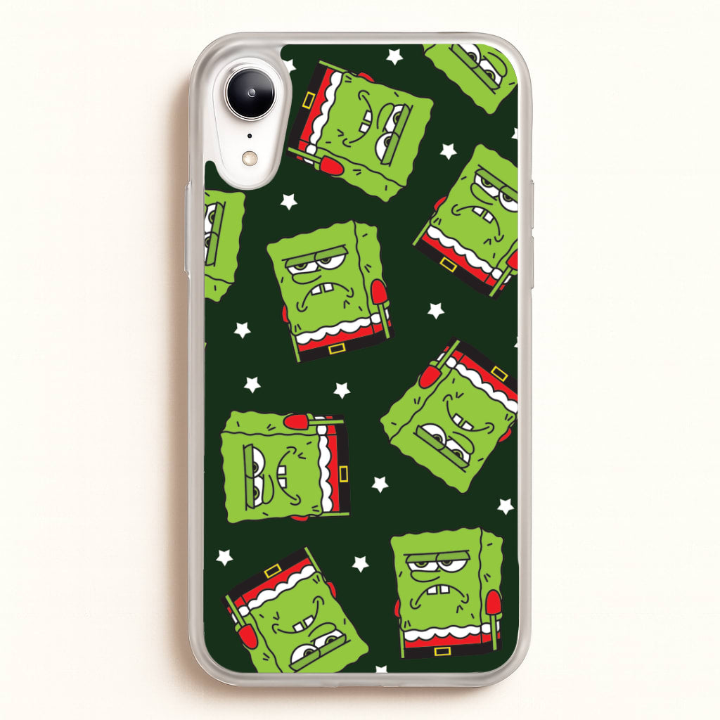 Grumpy Christmas Cartoon Sponge Pattern iPhone XR Case
