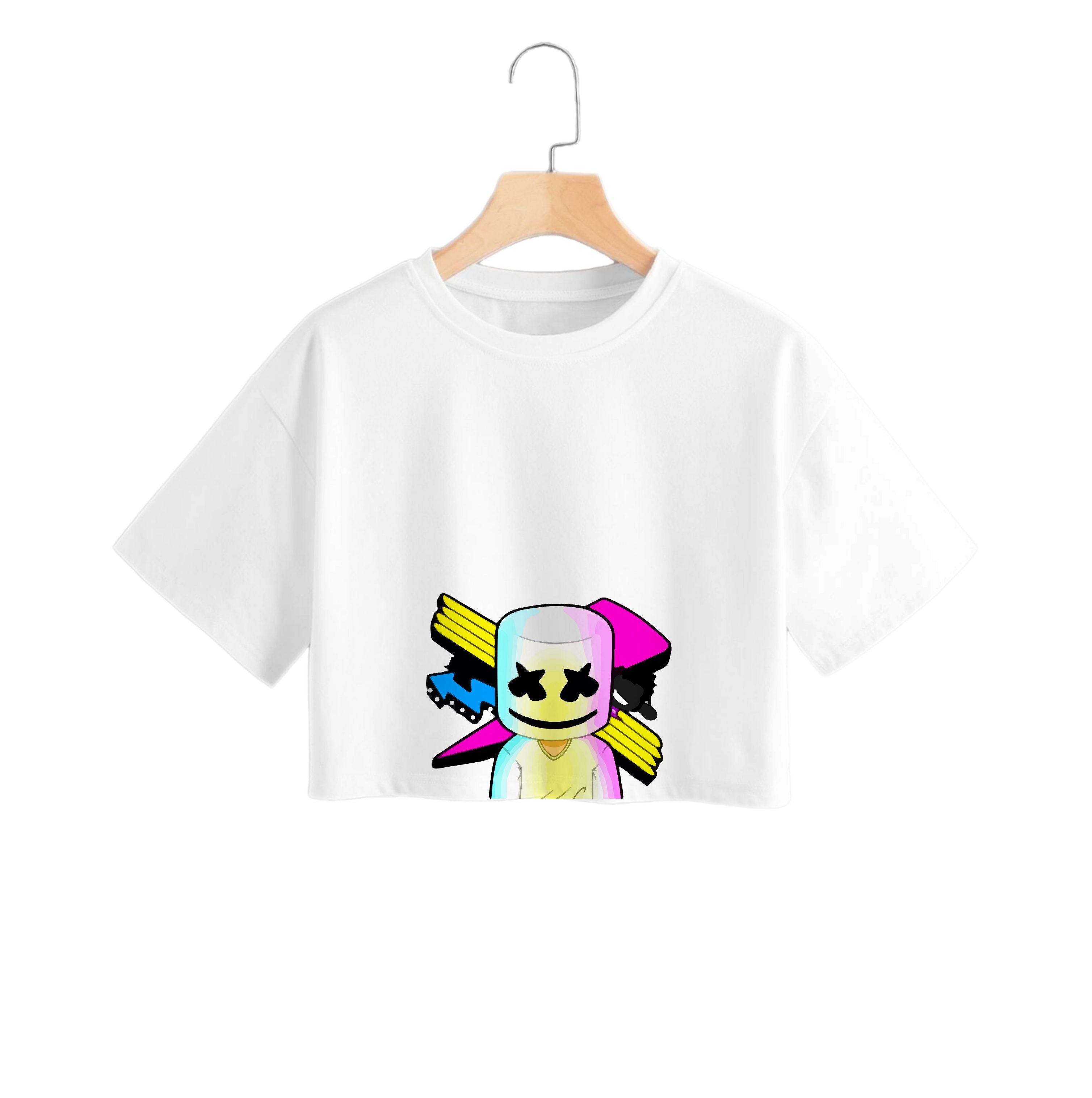 Neon Logo White Helmet DJ Crop Top