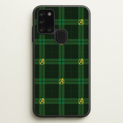 Superhero Team Green Tartan Pattern Galaxy A21s Case