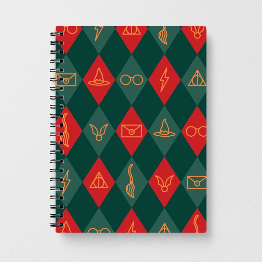 Christmas Wizard Icons Argyle Pattern Notebook