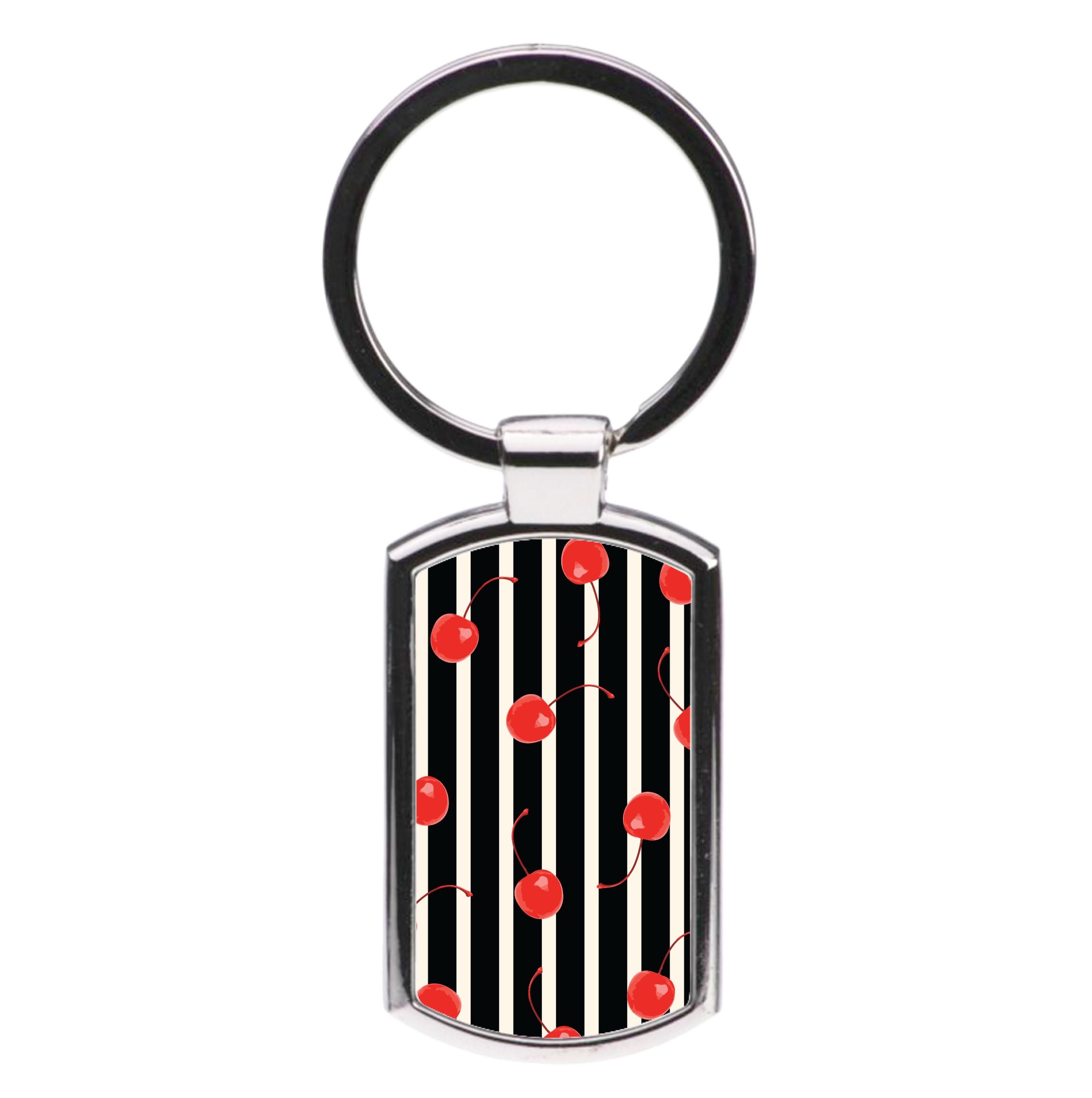 Black And White Stripes With Cherries Luxury Keyring