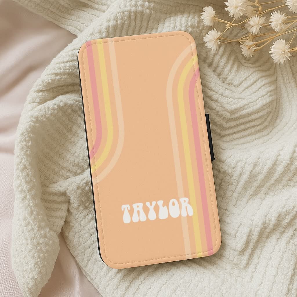 Retro Orange Personalised Name Leather Phone Case