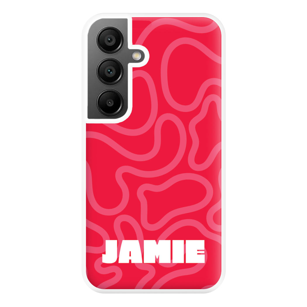 Red And Pink Squiggles Personalised Name Galaxy A55 Case