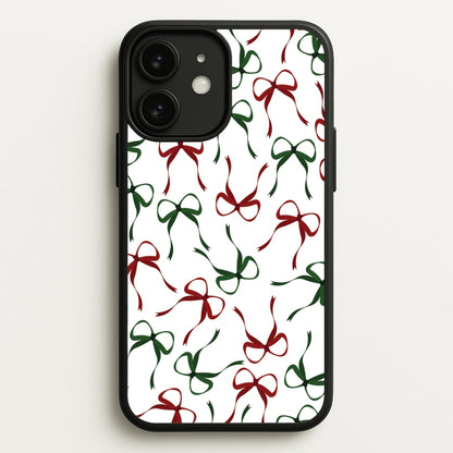 Red And Green Coquette Christmas Bows Pattern iPhone 11 Case