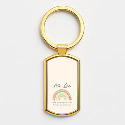 Biege Personalised Teacher Rainbow  Gold Keyring