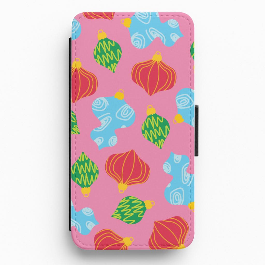 Abstract Christmas Baubles Pattern Flip / Wallet Phone Case