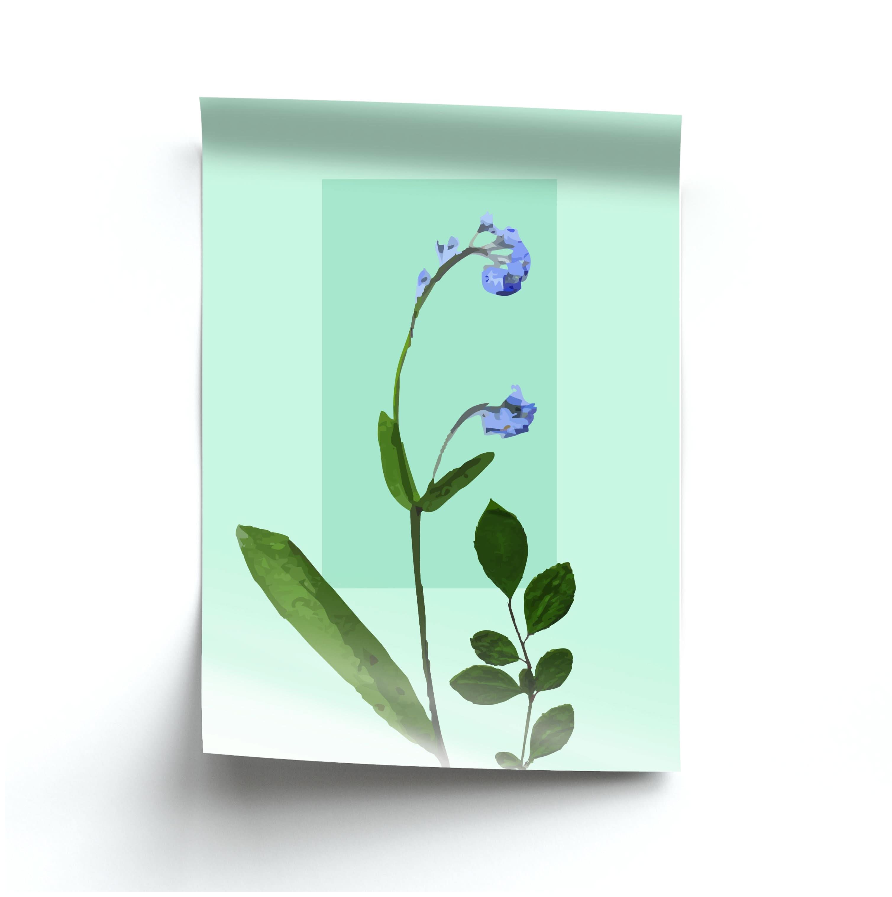 Abstract Blue Pressed Flower Poster