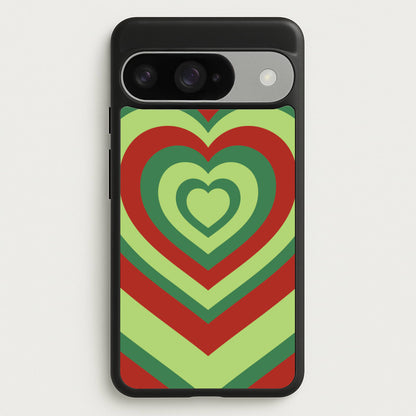 Red And Green Trippy Heart Christmas Pattern Google Pixel 10 / 10 Pro Case