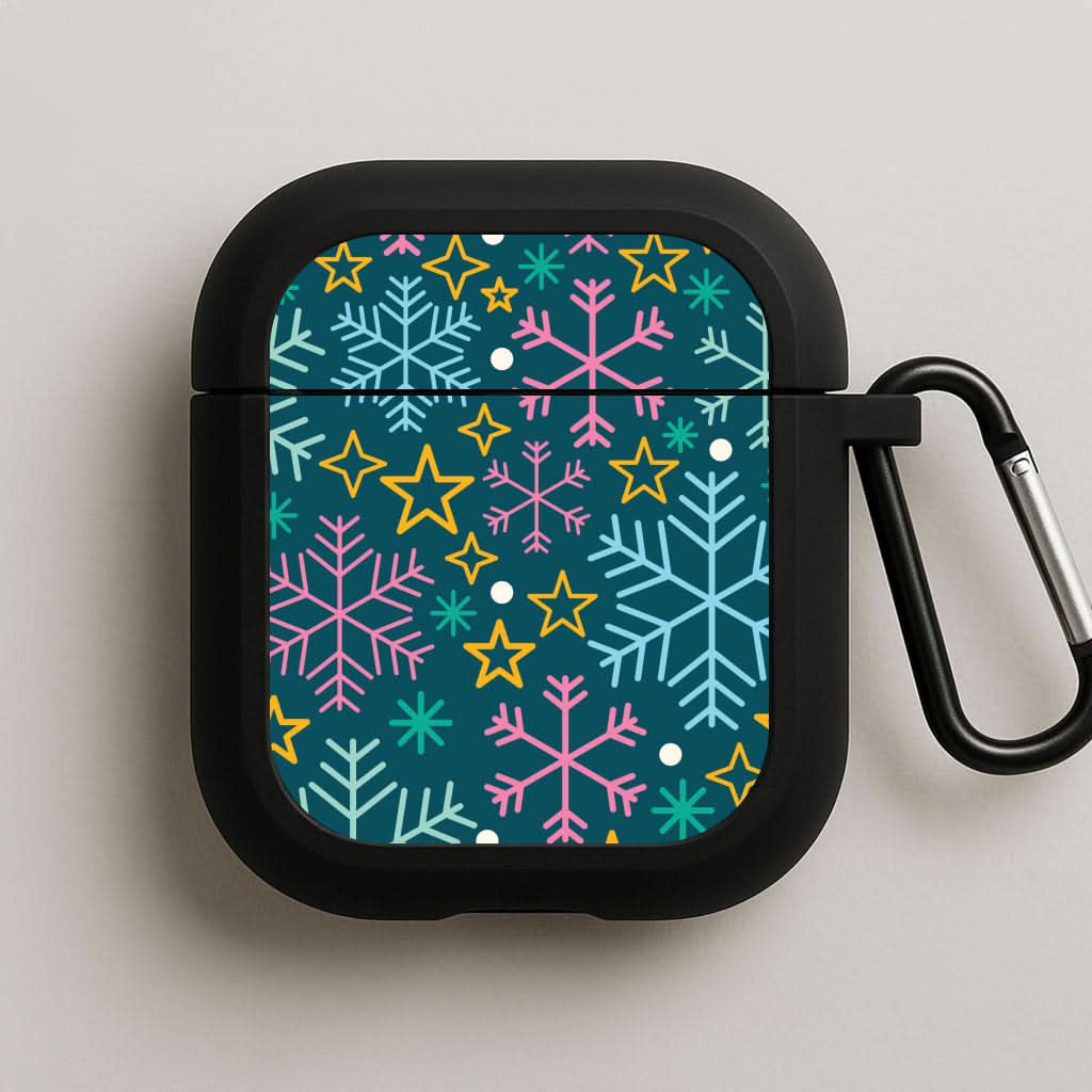 Colourful Christmas Symbols Pattern Black AirPods Case