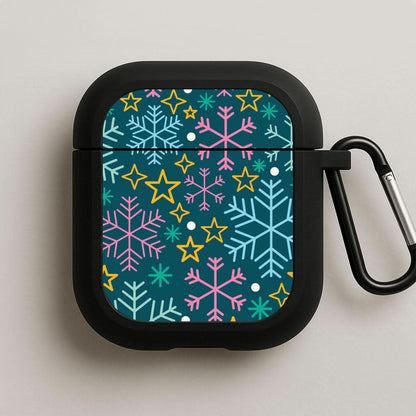 Colourful Christmas Symbols Pattern Black AirPods Case