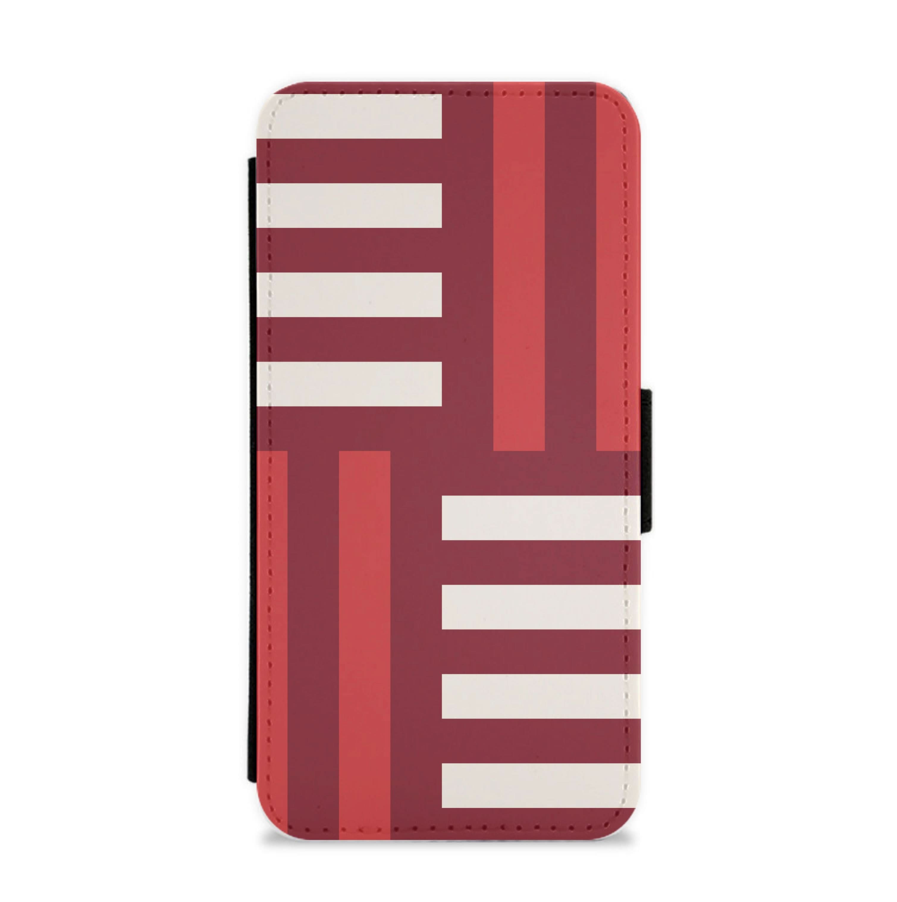 Red And White Geometric Stripes Flip / Wallet Phone Case