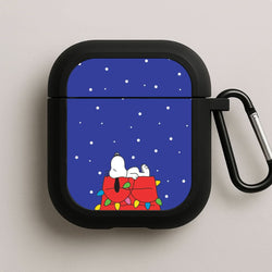 Cartoon Beagle Fairylights Black AirPods Case