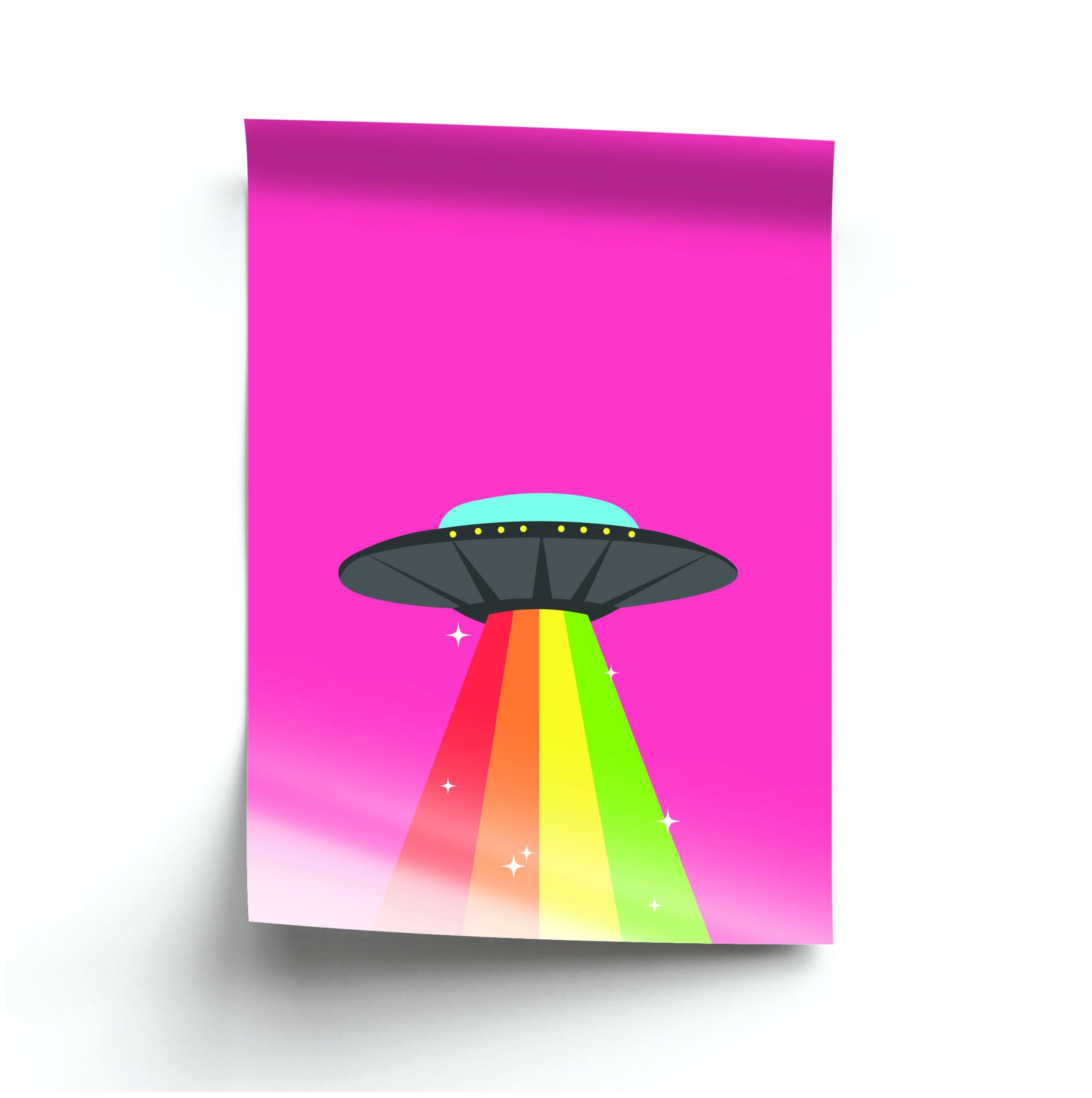 Rainbow Alien Spaceship Poster