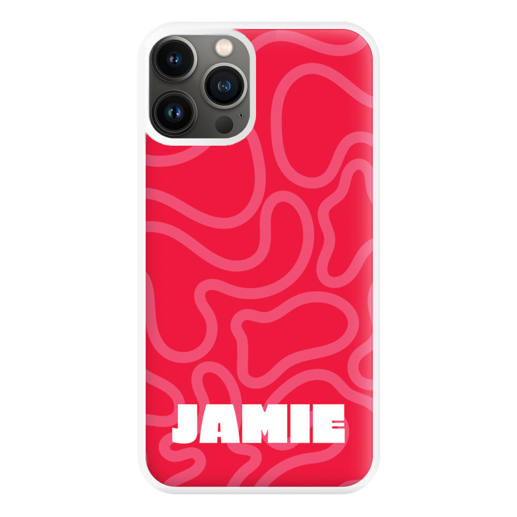 Red And Pink Squiggles Personalised Name iPhone 13 Pro Case