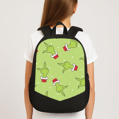 Green Middle Finger Christmas Pattern School Bag