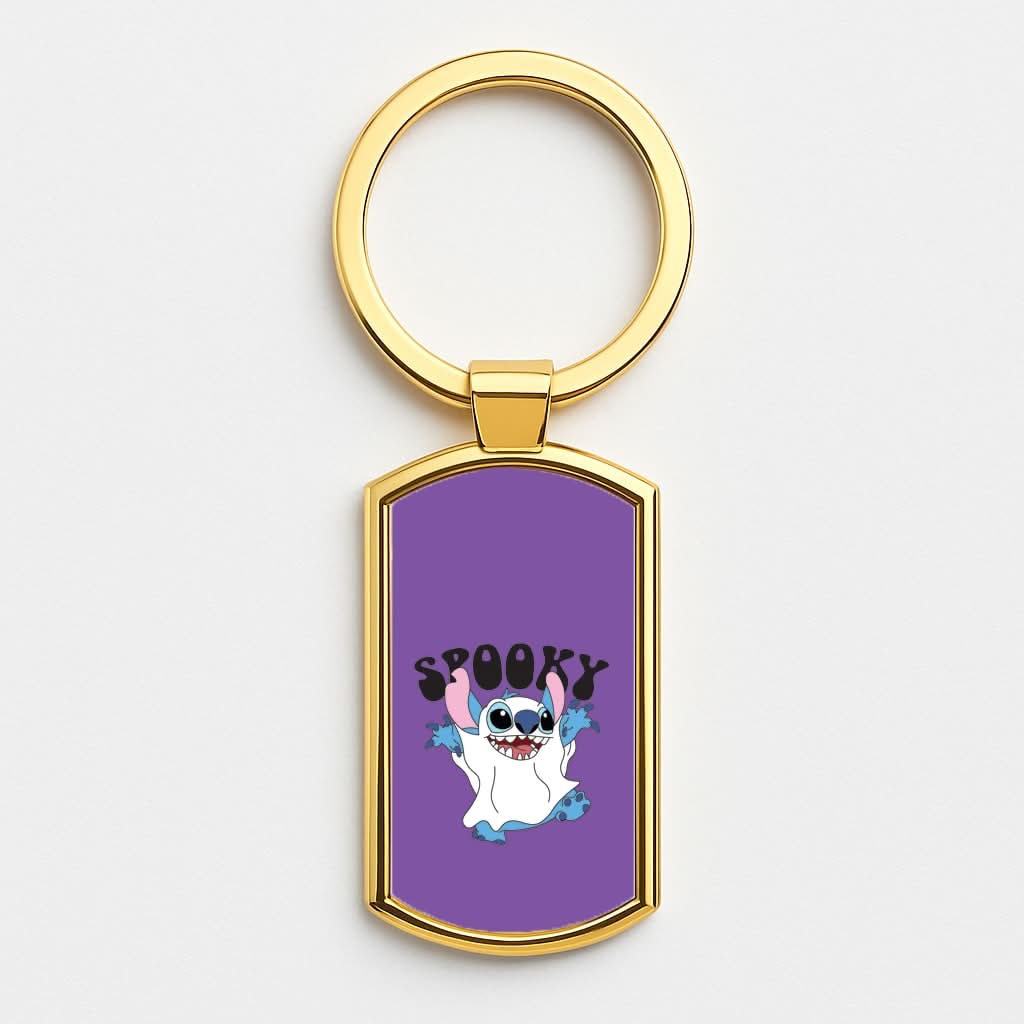 Spooky Cute Blue Alien Gold Keyring