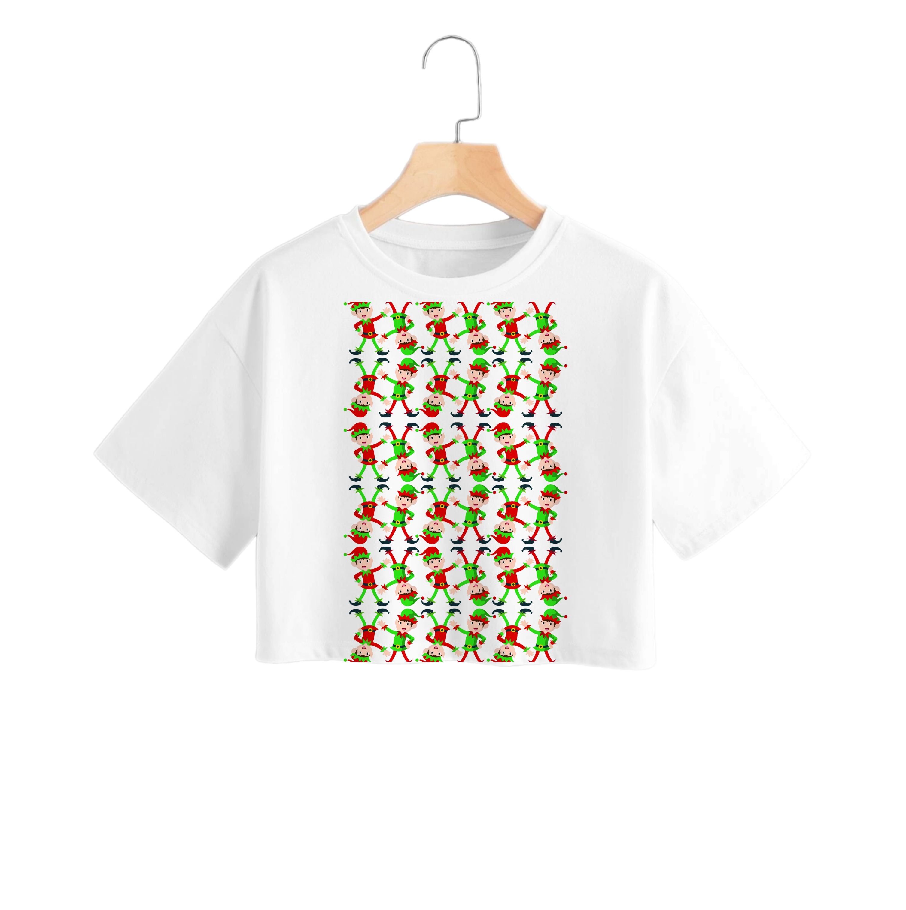 Elf Face Pattern - Christmas Patterns Crop Top