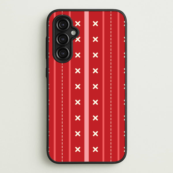 Stripes And Stitches Red Christmas Pattern Galaxy A14 Case