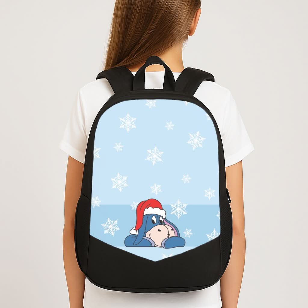 Cartoon Donkey Snowflakes School Bag