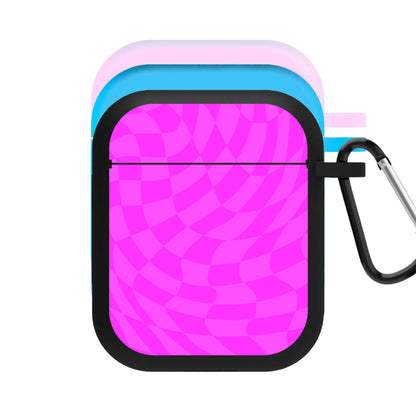Pink Trippy Checkerboard Pattern AirPods Case