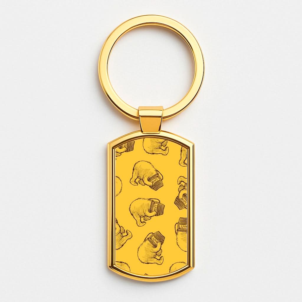 Winnie Honey Pot Pattern Gold Keyring