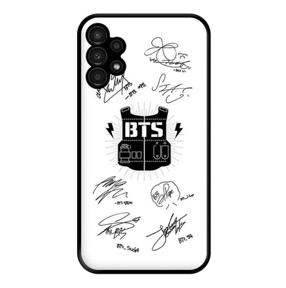 White K-Pop Band Army Logo and Signatures Phone Case