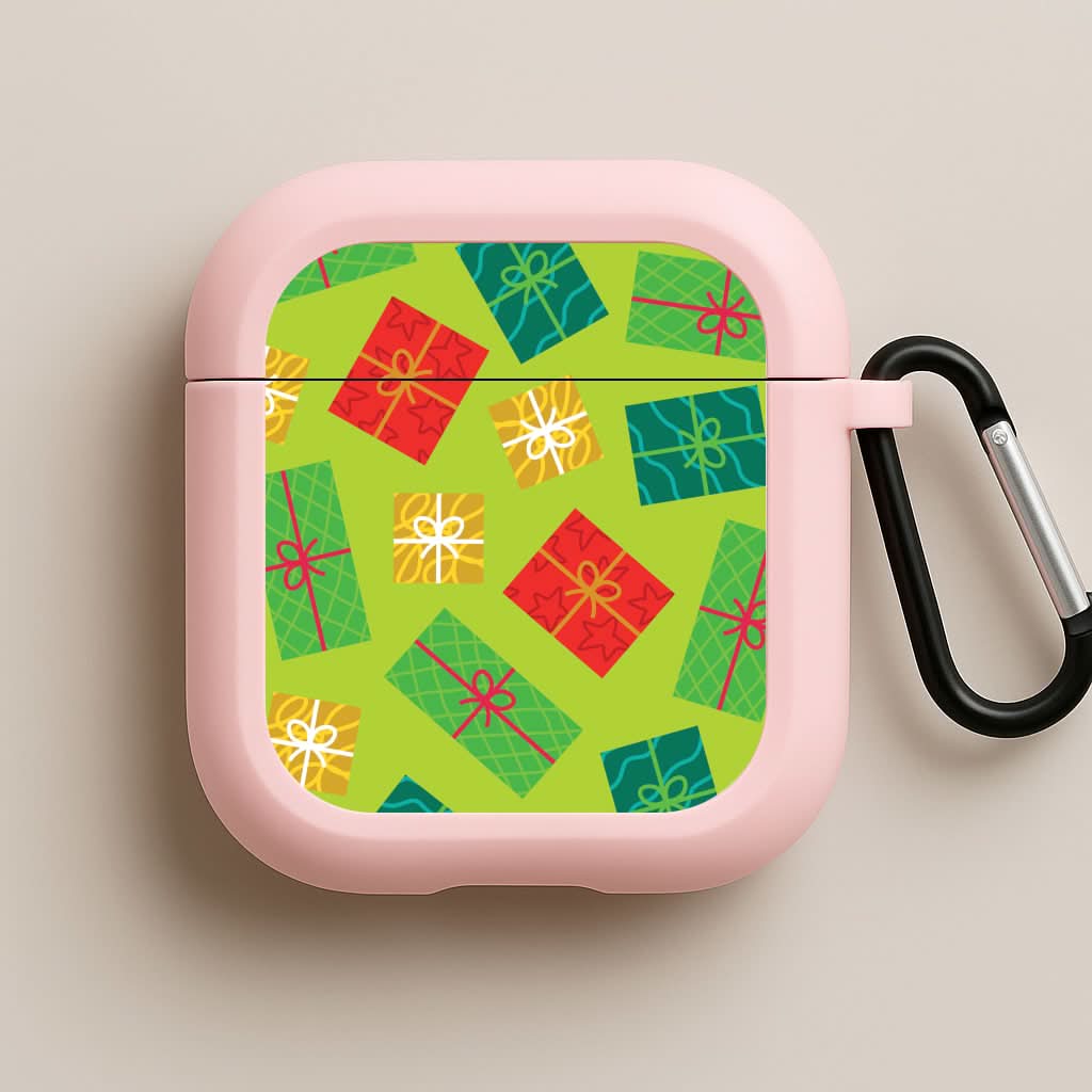 Colourful Abstract Christmas Presents Pattern Pink AirPods Case