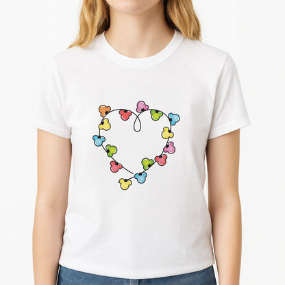 Cartoon Mouse Christmas Fairylights Heart Womens T-Shirt