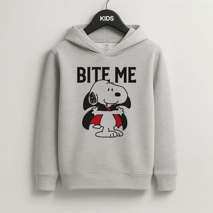 Bite Me Cartoon Beagle Grey Kids Hoodie