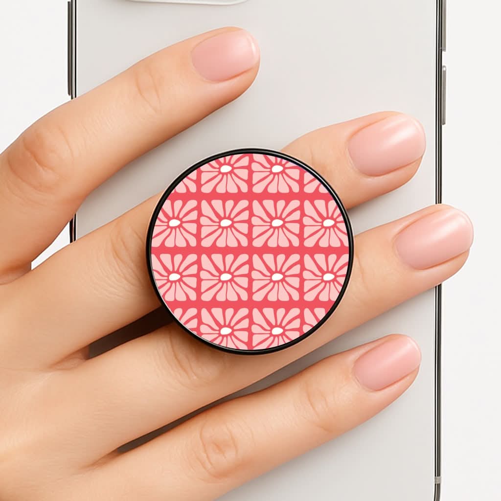 Square Abstract Flowers Pink Phone Grip