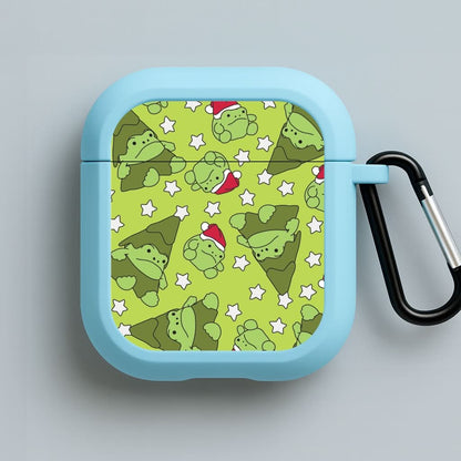 Christmas Frogs And Stars Plush Pattern Blue AirPods Case